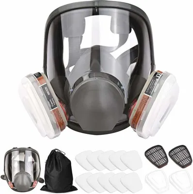 Produktbild von 16 in 1 Vollmaske Big Vision Silikon Vollmaske 1 Maskenkörper + 2 x Filterkartuschen 3 + 2 x Filterkappen + 10 Filterpads + 1 Aufbewahrungstasche