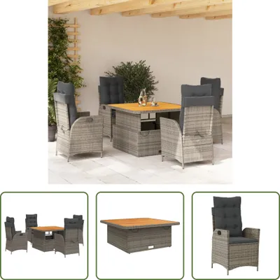 Produktbild von The Living Store 5-tlg. Garten-Essgruppe mit Kissen Grau Poly Rattan