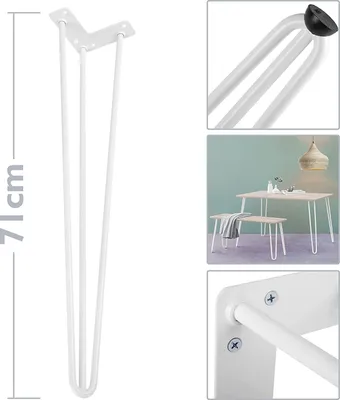 Produktbild von 4er Set Hairpin Legs Tischbeine Haarnadel-Tischbeine mit Dreifachstab 71cm Tischzubehör DIY Weiß