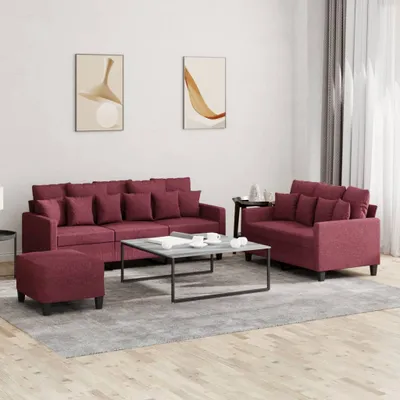 Produktbild von Cloris Designermöbel 3-tlg. Sofagarnitur mit Kissen Weinrot Stoff 2024 Neu