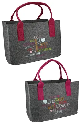 Produktbild von GILDE Tasche, rechteckig, "Schlagworte", Herzmotiv, Spruch, Filz, dunkelgrau, mehrfarbig, , 2 Stück wie abgebildet, L. 25 cm, B. 40 cm, H. 26 cm 43061