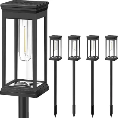 Produktbild von Solar-Wegeleuchten - LED-Landschaftslampen - 4er-Set - Wasserdicht - Solarbetrieben - Warmweißes Licht