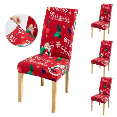 Zdjęcie produktu dla 4 Szt Spandex Stretch Santa Snowman Christmas Red Pokrowce na krzesła Pokrowiec na krzesło do jadalni