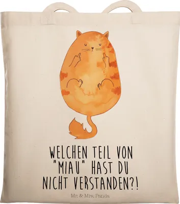 Produktbild von Mr. & Mrs. Panda Uni Tasche Katze Mittelfinger - Transparent - Geschenk, Cats, Mietze, Cat, Stoffbeutel, canvas, Tote Bag, Shopping, Schultasche, Kater, Katzen