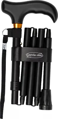 Zdjęcie produktu dla Garcia 1880 Składana laska – w zestawie torba do przechowywania – czarna – regulowana od 84 do 92 cm – aluminium – z klipsem do laski