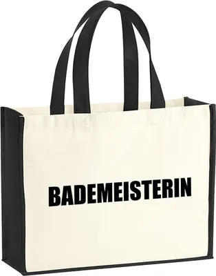Produktbild von Huuraa Jutetasche Bademeisterin Schriftzug 21 Liter Black Jute und Baumwolle Einkaufstasche Geschenkidee