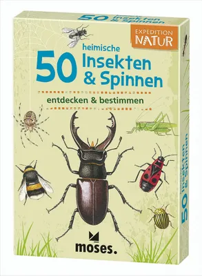 Produktbild von Moses 9723 Expedition Natur - 50 heimische Insekten und Spinnen| Bestimmungskarten im Set | Mit spannenden Quizfragen