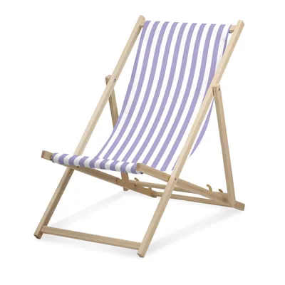 Image de Chaise longue - rayée étroite - lilas - pliable - en bois de hêtre - supporte jusqu'à 95kg - dossier réglable en 3 positions - Chaise longue de plage