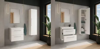 Image de Domodomo Armoire de salle de bains avec lavabo, 50 x 50 x 45,6 cm meuble bas blanc pour lavabo, armoire suspendue pour salle de bains - lavabo en céramique