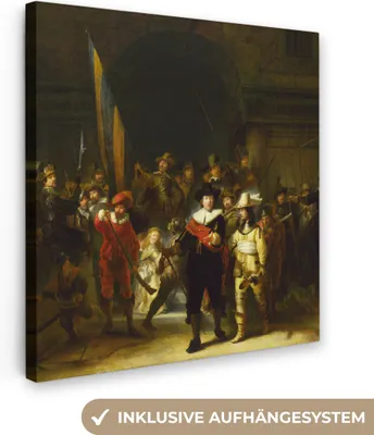 Produktbild von MuchoWow® - Leinwandbilder - Die Nachtwache - Rembrandt van Rijn, Wandbild, Wanddeko Bilder Wohnzimmer, 90x90 cm
