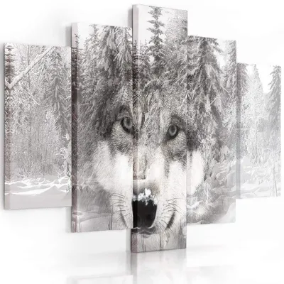 Produktbild von 5-teiliges leinwandbild wächter des waldes 200x100 cm Feeby grau wandbild bereit zum aufhängen