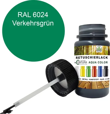 Produktbild von Reparaturlack Lackstift RAL Lack Pinselflasche 50ml. Farbe Holz Metall Möbel Auto Bad Retuschierlack - RAL 6024 Verkehrsgrün