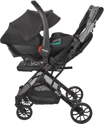 Produktbild von Kombikinderwagen NANIA Myla mit Rimini Autositz Gruppe 0+, 2-in-1, Ab Geburt bis 22 kg, Einhand-Faltmechanismus, Schwarz
