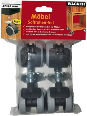 Produktbild von 8x Wagner Rollen Set mit Feststeller Möbelrollen 40mm Softrollen Abschraubplatte