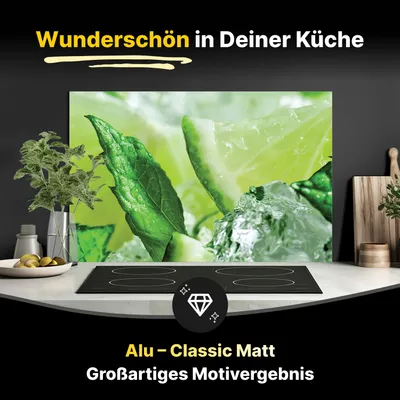 Produktbild von Spritzschutz Küchenrückwand aus Aluminiumverbund in Matt 60x40 cm - Limette und Minzblätter mit Eis