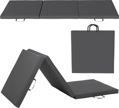Image de HOMCOM Tapis de gymnastique pliable, tapis gymnastique épais, 180 x 60 x 5 cm, avec poignée, tapis de sol pour yoga, sport, fitness, pilates, revêtement synthétique, gris