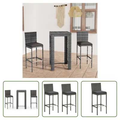 Produktbild von The Living Store 3-tlg. Gartenbar-Set mit Kissen Poly Rattan Grau