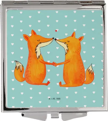 Produktbild von Mr. & Mrs. Panda Kosmetikspiegel Füchse Liebe - Türkis Pastell - Geschenk, Fuchs, Handspiegel, Kleiner Spiegel, Freundin, Taschenspiegel, Liebesbeweis, Schminkspiegel