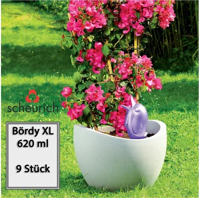 Produktbild von Scheurich Wasserspeicher Bördy XL | 9x Lila | 620ml Füllmenge | Bewässerungskugel klein mit Ton Fuß | Wasserspender Pflanzen und Blumen Terrakotta Stiel