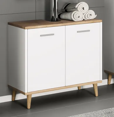 Produktbild von VCM Holz Waschbeckenunterschrank | Badschrank | Maße: H. 56 x B. 60 x T. 28 cm | 2 große Drehtüren - Landos