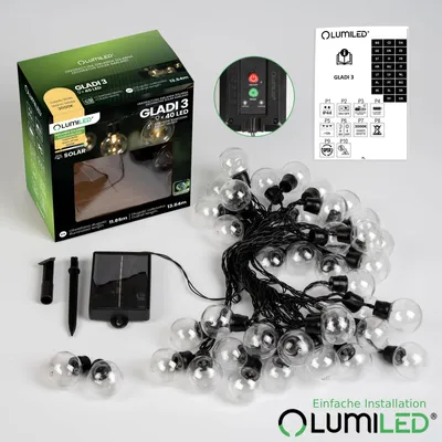 Produktbild von LUMILED Solar Lichterkette für Außen 13,5M 40x LED Lampen + 2 Ersatzbirnen Dekorative Glühbirnen IP44 spritzwasserdicht Wetterfest 8 Betriebsarten Warmweiß 3000K Garten Terrasse Balkon Party Deko Beleuchtung Solarleuchte