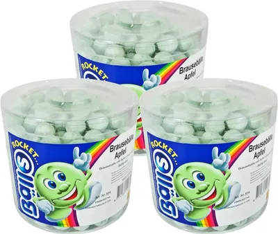 Produktbild von Rocket Balls Brausebälle Apfel 200 Stk.in der Dose Hartkaramelle mit Brausefüll