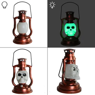 Image de Vintage LED Hurricane Lantern Totenkopf Lights Outdoor Solar suspendus Camping Lanterns Tent Light for Halloween Patio Garden Party Indoor, Bronze Battery Model