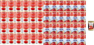 Produktbild von Mutti Tomaten-Mix Pelati & Polpa 48 × 400 g (19,2 kg): 24× ganze geschälte Tomaten + 24× fein gehackte, 100% italienisch, für Sugo, Pizza & Ofengerichte + Italian Gourmet polpa