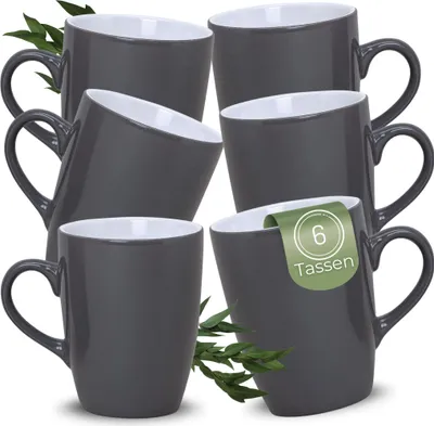 Produktbild von Kaffeetassen 6er Set aus Keramik 340ml, Teetassen in Grau