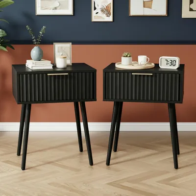 Produktbild von FCH Nachttisch 2er Set mit Schublade, Gekerbter, Beistelltisch für Schlafzimmer, 48 x 30 x 60 cm, Schwarz