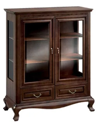 Produktbild von Casa Padrino Luxus Jugendstil Wohnzimmerschrank Dunkelbraun 105,3 x 45,6 x H. 129,9 cm - Massivholz Schrank mit 2 Glastüren und 2 Schubladen