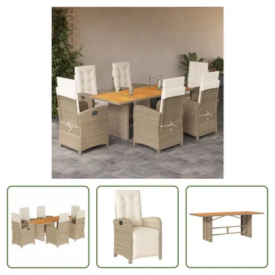 Image de The Living Store Ensemble de jardin 7 pièces avec coussins Beige Poly Rattan