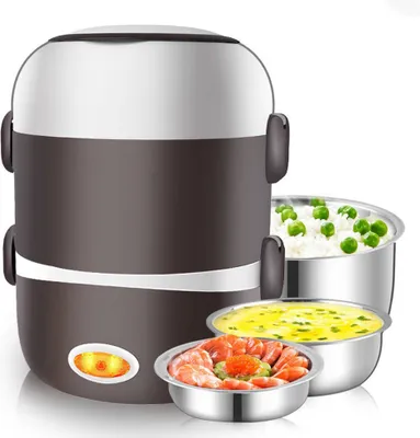 Produktbild von Elektrische Lunchbox Behälter Brotdose 3 Schichten Edelstahl Heizung Reis, Thermobehälter Lunchbox Essenwärmer Speisenwärmer Warmhalterbox