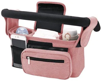 Produktbild von Kinderwagentasche - Reisegepäck für Kinderwagen - mit Rucksackfach, Schultergurt und abnehmbarem Trinkbecher - rosa - 33*10*16 cm