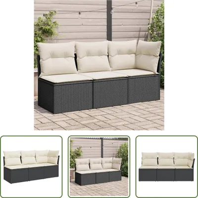Image de The Living Store Canapé de jardin avec coussins 3 places noir Poly rotin