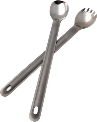 Immagine prodotto di Set di pentole in titanio - 2 pezzi - Struttura leggera - Accessori da viaggio - Tempo libero - Bacchette 2 in 1 - Combinazione cucchiaio e forchetta