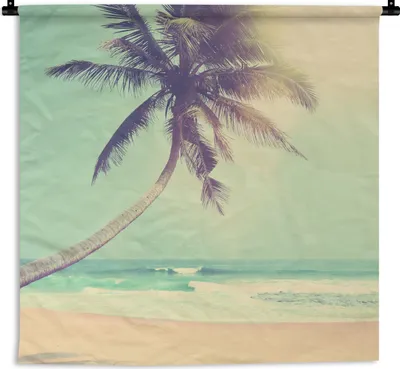 Produktbild von MuchoWow® Wandteppich Wandbehang Retro - Palme - Sonne - Sommer 90x90 cm Tapisserie Dekoration Wandtuch - Wandaufhänger