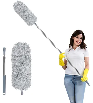 Image de Balai télescopique Staubwedel, extensible, lavable, avec embout en silicone, couleur gris
