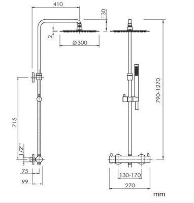 Produktbild von SANYCCES LOOP K Rain Duschsystem mit Thermostat 30 cm, gold gebürstet