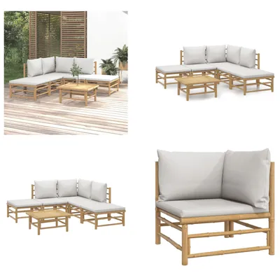 Produktbild von vidaXL 6 tlg. Garten Lounge Set mit Hellgrauen Kissen Bambus - Garten Lounge Set - Garten Lounge Sets - Lounge Set - Gartenmöbel Set