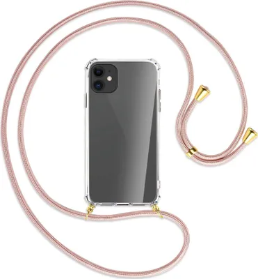 Produktbild von Handykette Backcover-Schutzhülle mit Band (Metall goldfarben) für Apple iPhone 11 - neongelb