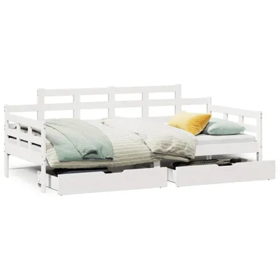 Productafbeelding van Slaapbank met lades 90x190 cm massief grenenhout wit