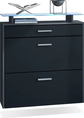 Produktbild von Vladon Schuhschrank Malea, Anthrazit matt/Schwarz matt inkl. LED - hängender Schuhkipper für 16 Paar Schuhe (89 x 96 x 23 cm)