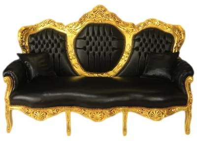 Produktbild von Casa Padrino Barock 3er Sofa King Schwarz Lederoptik / Gold - Wohnzimmer Couch Möbel Lounge