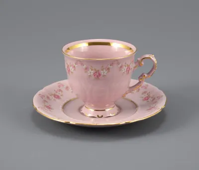 Zdjęcie produktu dla Sonata, filiżanka do kawy ze spodkiem, 0,15 l, różowa porcelana, kwiaty, Leander