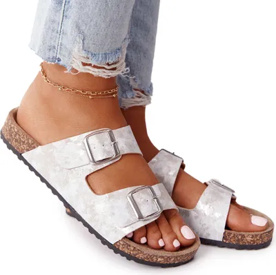 Produktbild von Damen Kork Flip Flops mit Schnallen Silber Vivio 36