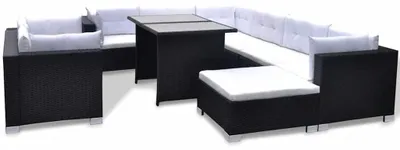 Obrázek produktu pro vidaXL 10dílná zahradní lounge souprava s polštáři Poly ratan černá