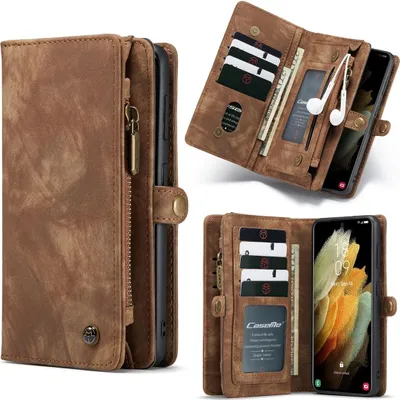 Produktbild von König Design Hülle kompatibel mit Samsung Galaxy S21 Kunstleder Handyhülle - Handy Case Braun