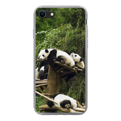 Produktbild von MuchoWow® Handyhülle Schutzhülle Hülle für iPhone 7 Pandas - Holz - Treppe Silikon Softcase Handy Hülle - Kartenhalter