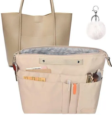 Zdjęcie produktu dla Organizer z poliestru z zamkiem błyskawicznym, wodoodporny organizer do torebki z breloczkiem do kluczy, przeznaczony do damskiej torby typu tote